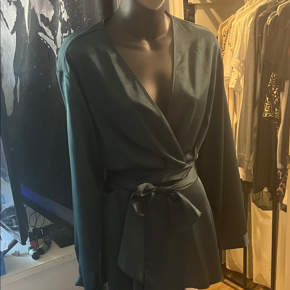 SHEIN Dark Green Wrap Blouse